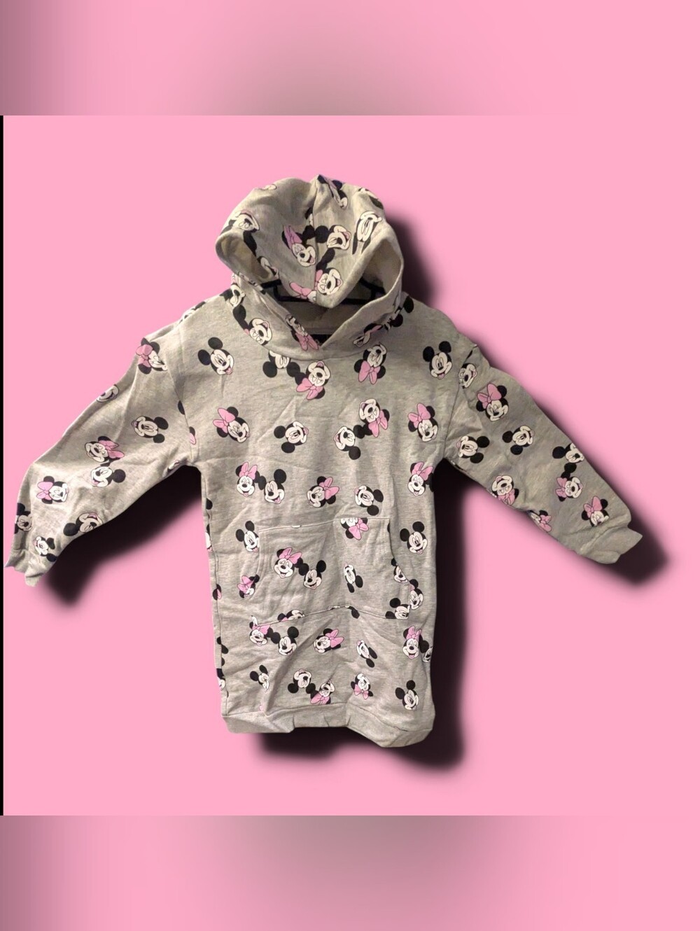 Girls' Gray Minnie Mouse Hooded Sweatshirt with Pink Accents